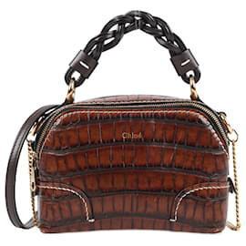 Chloé-CHLOÉ Mini bolsa de couro com relevo de crocodilo Daria com alça superior-Marrom