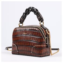 Chloé-CHLOÉ Mini bolsa de couro com relevo de crocodilo Daria com alça superior-Marrom