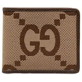 Gucci-Brown Gucci Jumbo GG Canvas Bifold Small Wallet-Brown