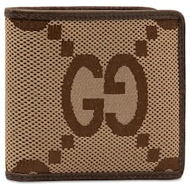 Gucci-Brown Gucci Jumbo GG Canvas Bifold Small Wallet-Brown