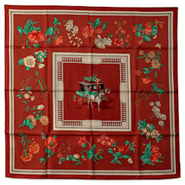 Hermès-Bufanda de seda roja Hermes Quai Aux Fleurs Bufandas-Roja