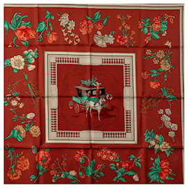 Hermès-Bufanda de seda roja Hermes Quai Aux Fleurs Bufandas-Roja