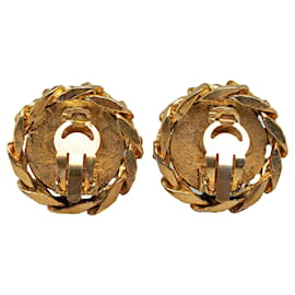 Chanel-Boucles d'oreilles à clip en strass Chanel CC dorées-Doré
