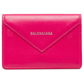 Balenciaga-Carteira Compacta Balenciaga Mini Papier Couro Vermelha-Vermelho