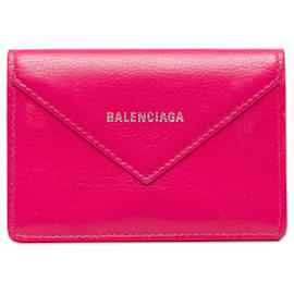 Balenciaga-Portafoglio compatto Balenciaga Mini Papier in pelle rossa-Rosso