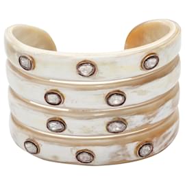 Autre Marque-Beige & White Arthur Mader Sliced Diamond & Horn Cuff Bracelet-Beige