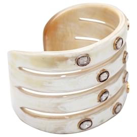Autre Marque-Bracelet manchette en corne et diamants tranchés Arthur Mader beige et blanc-Beige