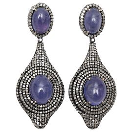 Autre Marque Orecchini a buco con cabochon blu e diamanti Bavna Blu