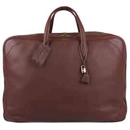 Hermès-HERMES brown leather VICTORIA 60 Travel Bag Havane Clemence-Brown