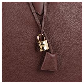 Hermès-HERMES brown leather VICTORIA 60 Travel Bag Havane Clemence-Brown