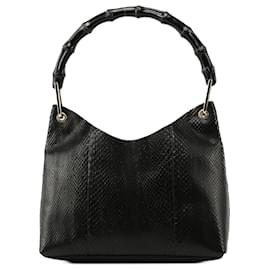 Gucci-GUCCI Shoulder bags Exotic leathers Black Bamboo-Black
