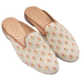 Stubbs & Wootton-Beige & Multicolor Stubbs & Wootton Patterned Fabric Mules Size 39-Beige