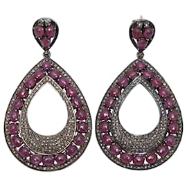 Autre Marque-Ruby & Diamond Bavna Teardrop Pierced Earrings-Other