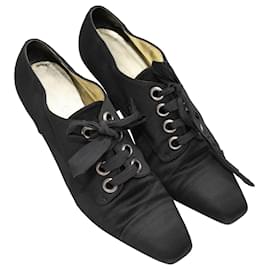 Chanel-Vintage Black Chanel Silk Heeled Oxfords Size 40-Black