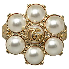Gucci-Gold Gucci Faux Pearl Double G Cocktail Ring-Golden