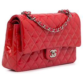 Chanel-Red Chanel Medium Classic Patent lined Flap Shoulder Bag-Red