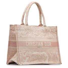 Dior-Rosafarbene, mittelgroße Toile-de-Jouy-Buchtasche von Dior-Pink