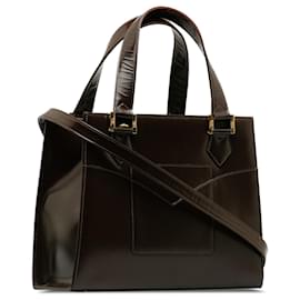 Yves Saint Laurent-Bolso satchel de cuero marrón YSL-Castaño