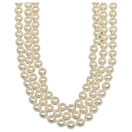 Saint Laurent-Collier blanc avec fausses perles et logo YSL orné de cristaux Saint Laurent-Blanc