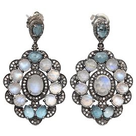 Autre Marque Light Blue Bavna Labradorite & Pave Diamond Pierced Drop Earrings Blue