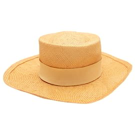 Chanel-Primavera Chanel Amarela Vintage/verão 1988 Tamanho do chapéu de palha 57-Amarelo
