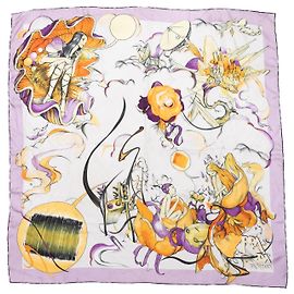 Bufanda con estampado de hadas de seda de Prada blanca y multicolor Blanco