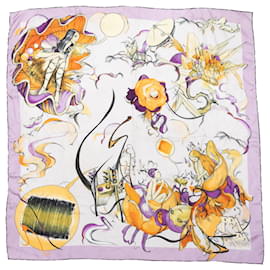 Prada-White & Multicolor Prada Silk Fairy Print Scarf-White