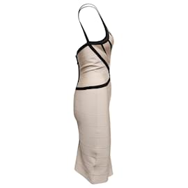 Herve Leger-Cream & Black Herve Leger Sleeveless Bandage Dress Size US S-Cream