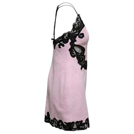 Alexander Wang-Light Pink & Black Alexander Wang Terry Cloth & Lace Mini Dress Size US 6-Pink