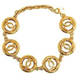Chanel-Bracelet médaillon Chanel CC doré-Doré