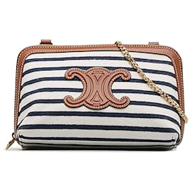 Céline-Bolso bandolera con cadena y clutch Triomphe a rayas de Celine en blanco-Blanco