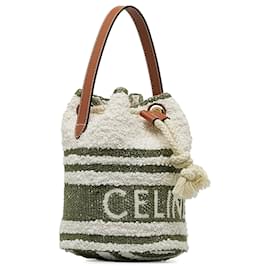 Céline-White Celine Teen Plein Soleil Canvas Drawstring Bucket Bag-White