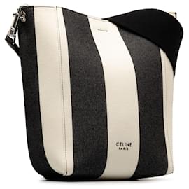 Céline-White Celine Small Striped Seau Sangle Crossbody Bag-White