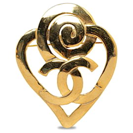 Chanel-Broche de coração Chanel CC em ouro-Dourado