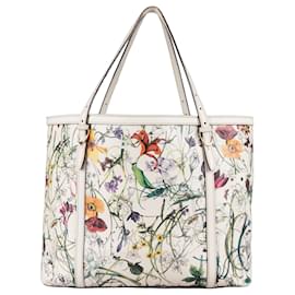 Gucci-Weiße Einkaufstasche mit Blumenmuster von Gucci-Weiß