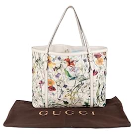 Gucci-Gucci White Floral Shopper Bag-White