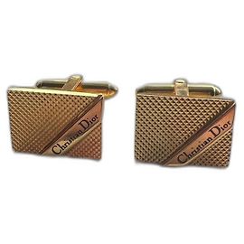 Abotoaduras Christian Dior Ouro com padrão de malha de diamante Dourado