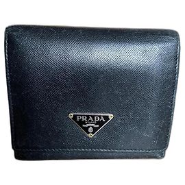 Portefeuille Prada Tri-fold en cuir noir Noir