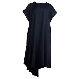 Yohji Yamamoto Asymmetric Midi Dress in Black Wool Black