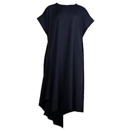 Yohji Yamamoto-Yohji Yamamoto Asymmetric Midi Dress in Black Wool-Black