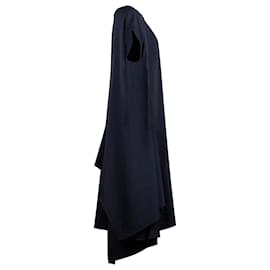Yohji Yamamoto-Yohji Yamamoto Asymmetric Midi Dress in Black Wool-Black