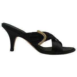 Giuseppe Zanotti Crystal-Embellished Cross-Strap Mule Sandals in Black Satin Black