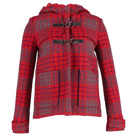 Maje Hooded Checkered Coat in Red Wool Red Dark red