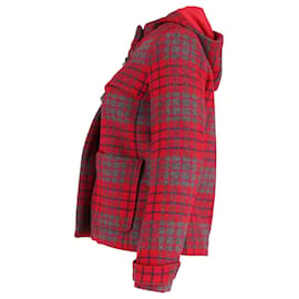 Maje-Cappotto Maje a quadri con cappuccio in lana rossa-Rosso,Altro