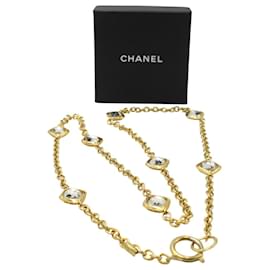 Chanel-Collar largo de cristal Chanel en metal dorado-Dorado