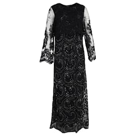 Burberry-Burberry Sheer Sleeve Gown in Black Polyester-Black