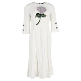 Dolce & Gabbana-Vestido Dolce & Gabbana com manga cotovelo bordada com hortênsia em poliéster branco-Branco