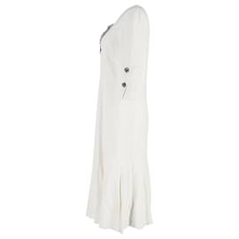 Dolce & Gabbana-Dolce & Gabbana Hydrangea-Embroidered Elbow-Sleeve Dress in White Polyester-White