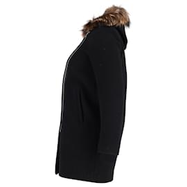 Sandro-Sandro Henry Fox Fur-Trimmed Coat in Black Wool-Black