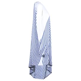 Maison Martin Margiela-Maison Margiela Striped Asymmetric Mini Dress in White and Blue Viscose-Other